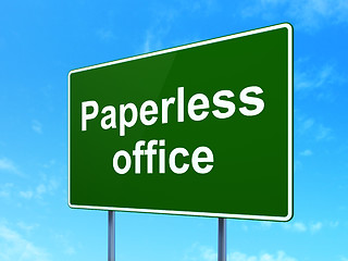 Image showing Business concept: Paperless Office on road sign background