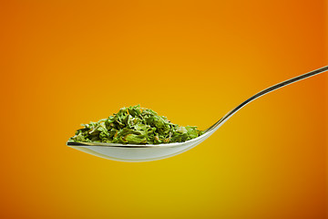 Image showing Spoon filled with dried herbs