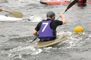 Image showing Man is playing kayak polo