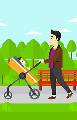 Image showing Man pushing pram.