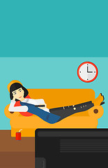 Image showing Woman lying on sofa.