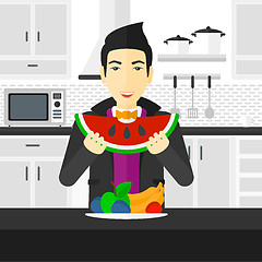 Image showing Man eating watermelon.