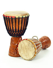 Image showing Two African djembe drums