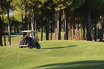 Image showing couple in buggy on golf course