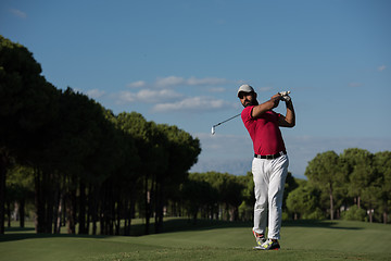 Image showing golf player hitting long shot