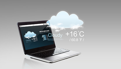 Image showing laptop computer with weather cast on screen