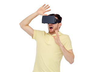 Image showing happy man in virtual reality headset or 3d glasses