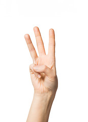 Image showing close up of hand showing three fingers