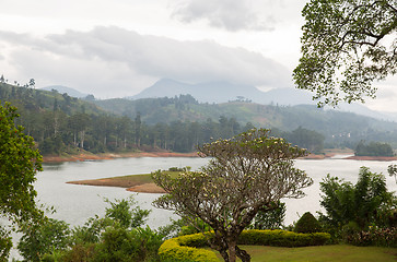 Image showing view to lake or river from land hills on Sri Lanka