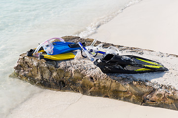 Image showing diving gear on beach