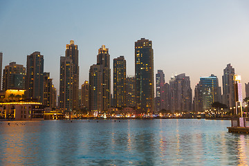 Image showing Dubai city business district and seafront at night