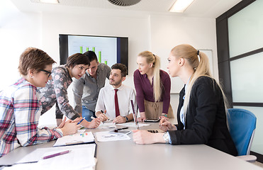 Image showing young business people group on meeting at modern office