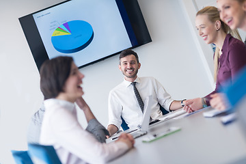 Image showing young business people group on team meeting at modern office