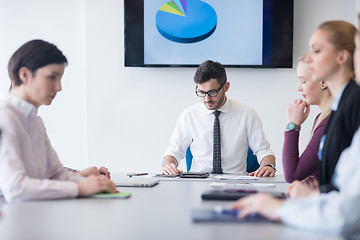 Image showing young business people group on team meeting at modern office