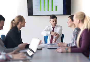 Image showing young business people group on meeting at office