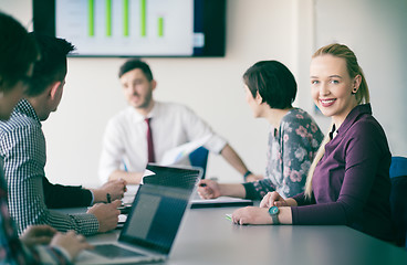 Image showing young business people group on meeting at office