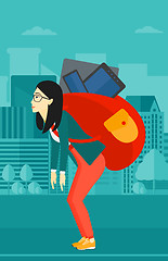 Image showing Woman with backpack full of devices.