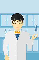 Image showing Doctor with syringe in laboratory.