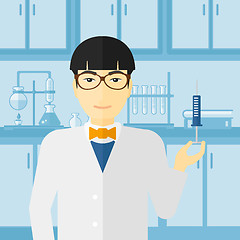 Image showing Doctor with syringe in laboratory.