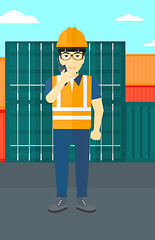 Image showing Stevedore standing on cargo containers background.