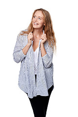 Image showing Happy smiling woman looking sideways