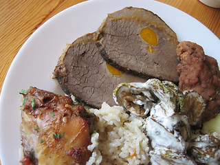 Image showing beef meat with carrot and rice