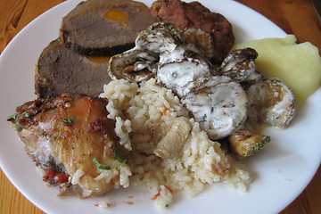 Image showing beef meat with carrot and rice