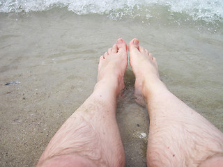 Image showing man legs in the sea water