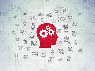 Image showing Finance concept: Head With Gears on Digital Paper background