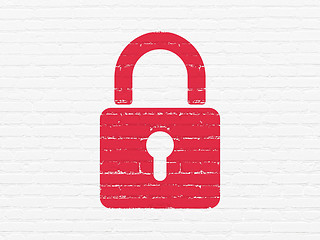 Image showing Protection concept: Closed Padlock on wall background