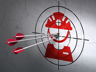 Image showing Industry concept: arrows in Factory Worker target on wall background