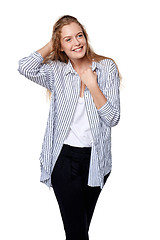 Image showing Happy smiling woman looking sideways