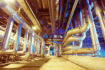 Image showing Industrial zone, Steel pipelines, valves, cables and walkways