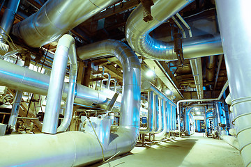 Image showing Industrial zone, Steel pipelines in blue tones