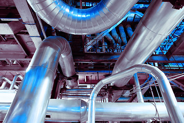 Image showing Industrial zone, Steel pipelines, valves, cables and walkways