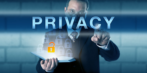 Image showing Business Man Pressing PRIVACY