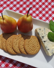 Image showing Dessert cheese and Flamingo pears