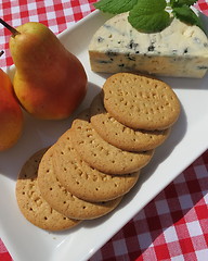 Image showing Dessert cheese and Flamingo pears