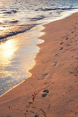 Image showing Tropical beach with footprints