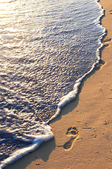 Image showing Tropical beach with footprints