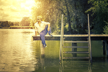 Image showing man at the lake