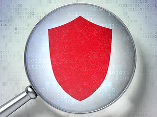 Image showing Safety concept: Shield with optical glass on digital background