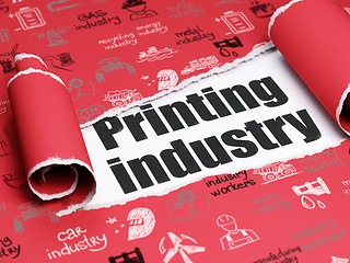 Image showing Manufacuring concept: black text Printing Industry under the piece of  torn paper