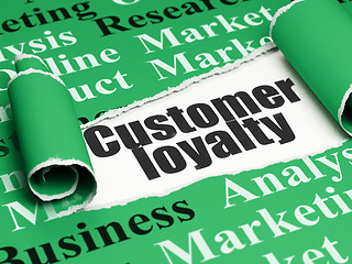 Image showing Advertising concept: black text Customer Loyalty under the piece of  torn paper