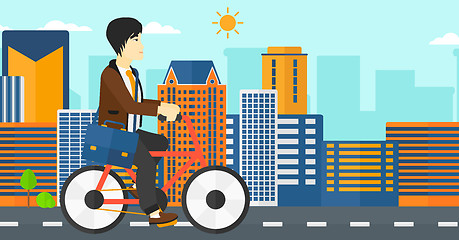 Image showing Man cycling to work.