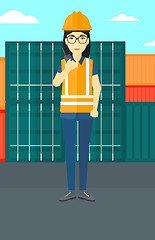 Image showing Stevedore standing on cargo containers background.