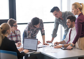 Image showing young business people group on meeting at modern office