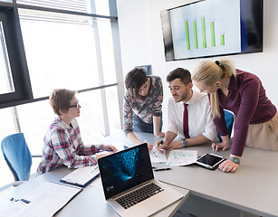 Image showing young business people group on meeting at modern office