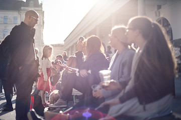 Image showing People enjoing outdoor street food festival in Ljubljana, Slovenia.