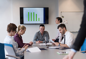 Image showing young business people group on team meeting at modern office